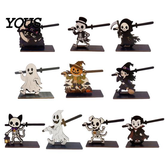 Solid Wood Roll Storage Halloween Paper Towel Holder, Wooden Skeleton/Ghost/Cat/Pumpkin/Witch Stand, Funny Party Supplies Gothic Organizer for Kitchen