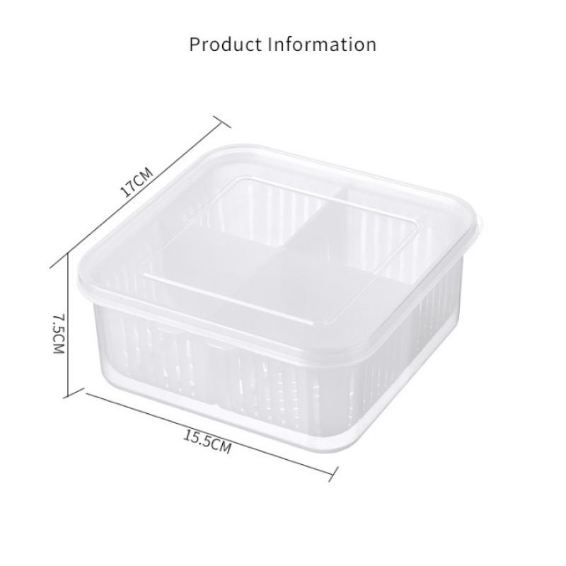 Refrigerator Storage Box 4 Grid Food Vegetable Fruit Storage Box Fridge Organizer Drain Basket Meat Onion Ginger Clear Crisper