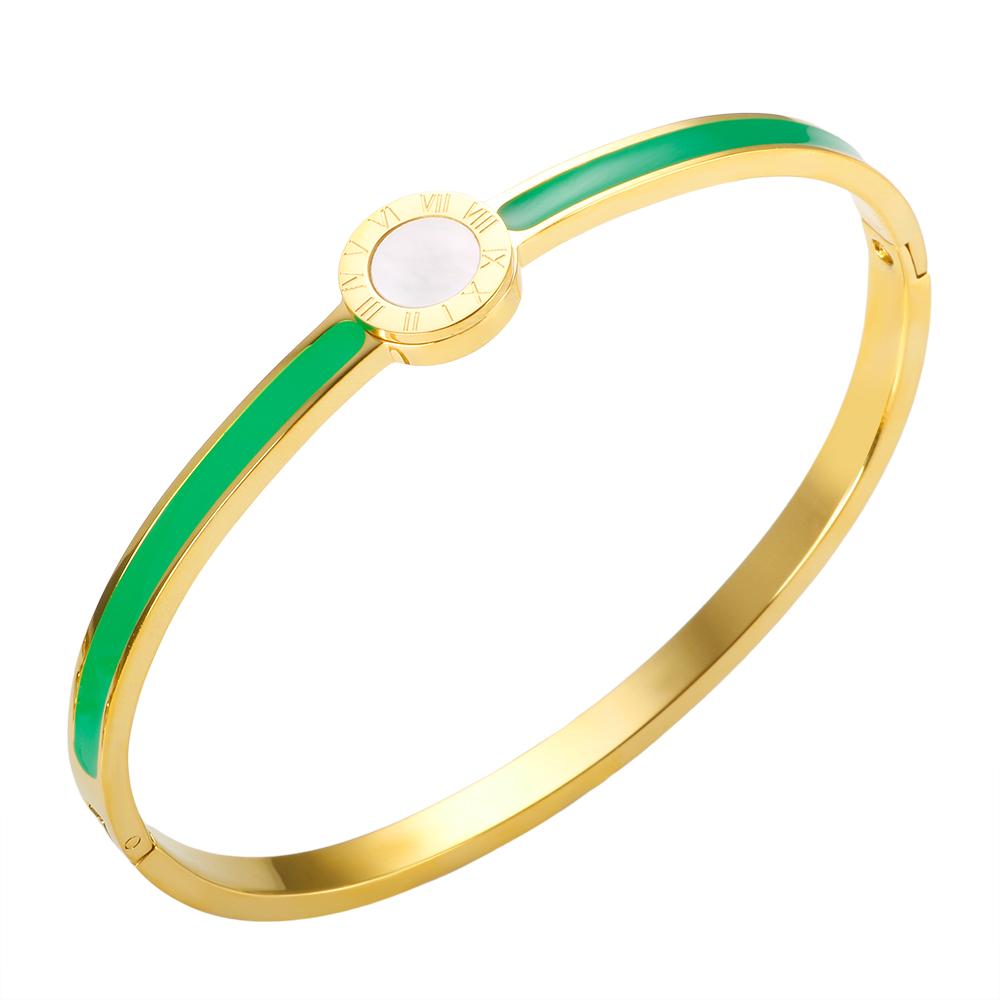 Popularity Stainless Steel Colorful Sweet Enamel Shell Bangle for Women Round Roman Numerals Bracelet Waterproof Trendy Jewelry