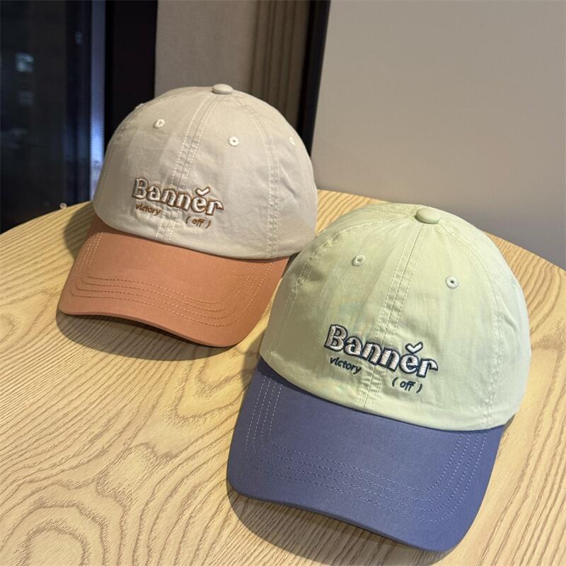 2026New Embroidery Banner Letter color-block baseball cap for women, all-season cotton couple's duckbill cap for men