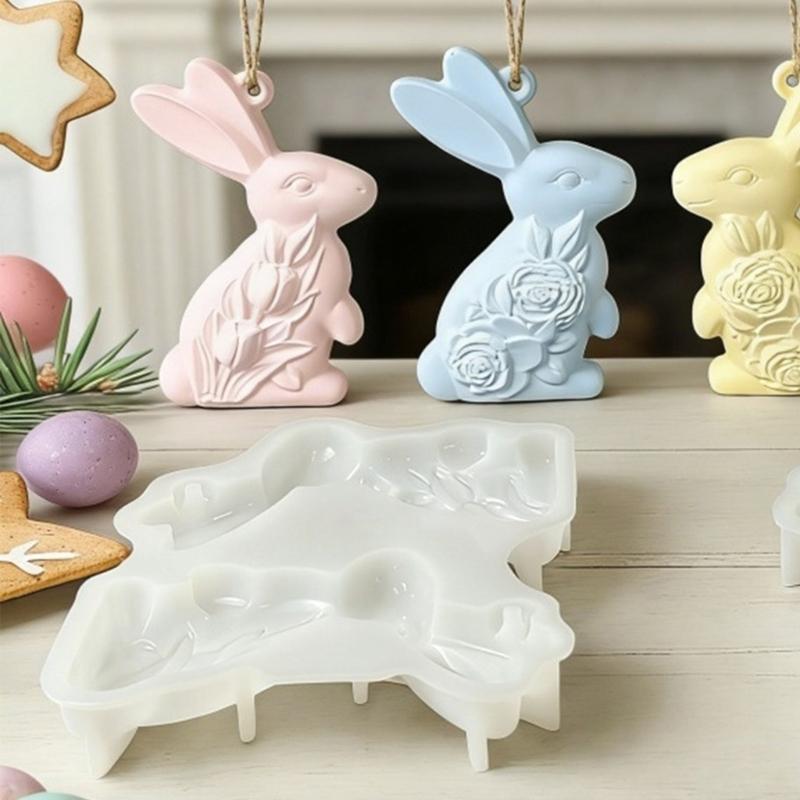 2PCS Safe Silicone Rabbit Molds Perfect For Chocolate And Resin Art Craft Easter Day Hanging Pendant Making Molding Tool