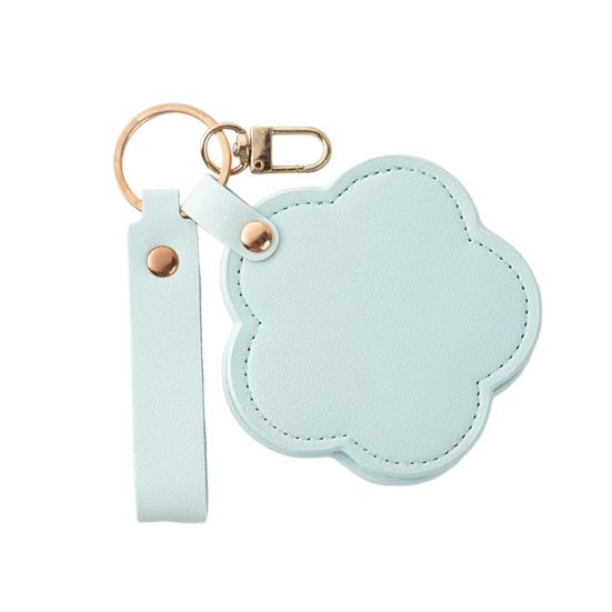 Faux Leather Flower Makeup Mirror Waterproof Portable Vanity Mirror Keychain