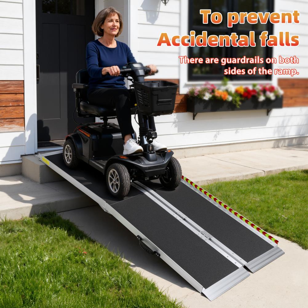 5/6FT Folding Wheelchair Ramp for Disabled Person, Home Steps Doorway Handicap Ramp, Aluminum Alloy Barrier Free Aid Hinge Ramp