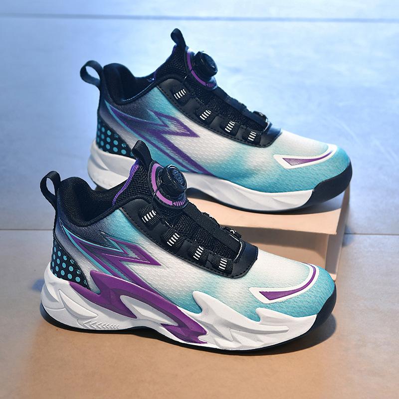 2025 New Boys Sneakers Children's Rotating Button Running Shoes Middle and Older Students Boys and Girls Basketball Shoes