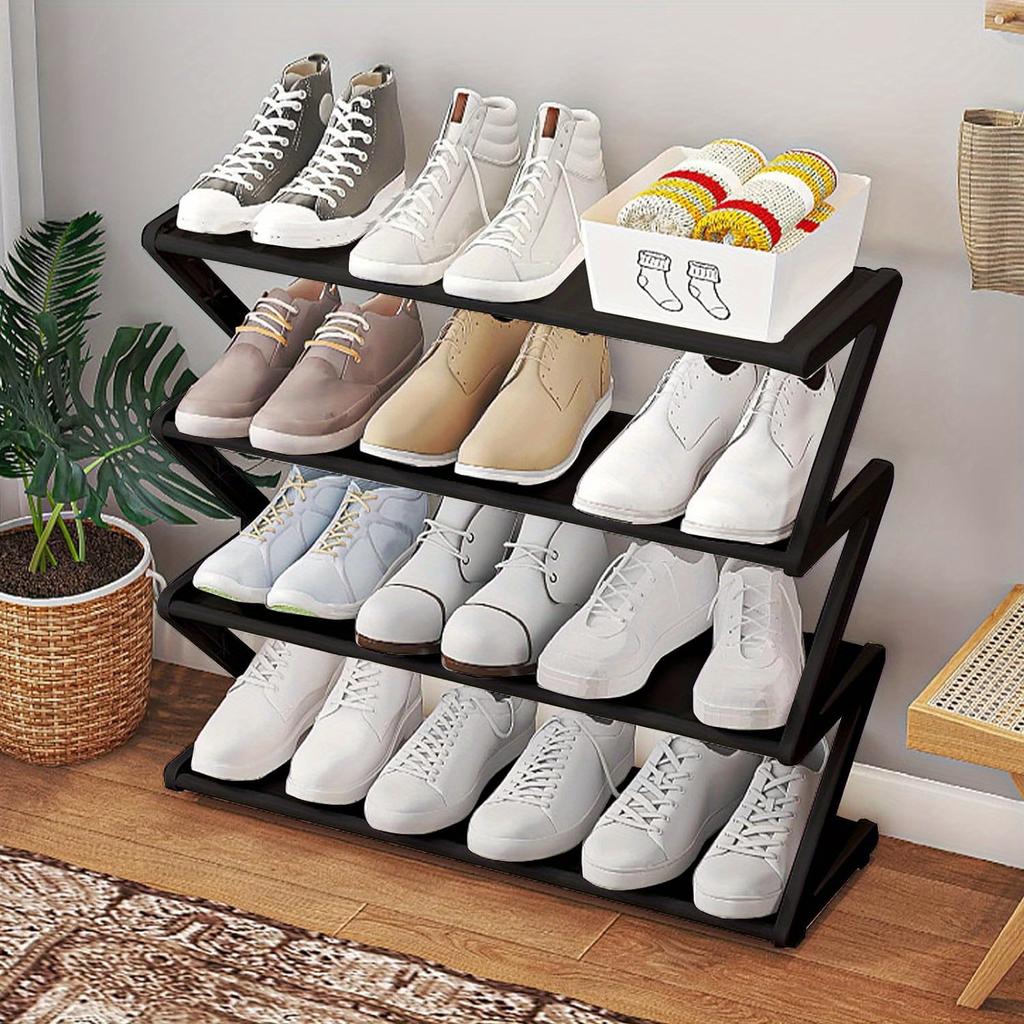 1 Set 4 Tier Stainless Steel Shoe Rack Organizer Easy To Install and Space Saving Shoes Organizer with Sturdy Frame Shoe Rack