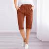 Women's Drawstring Mid Waist Capri Pants Loose Straight Leg Linen Five Point Trousers Elegant Solid Pocket Casual Home Shorts