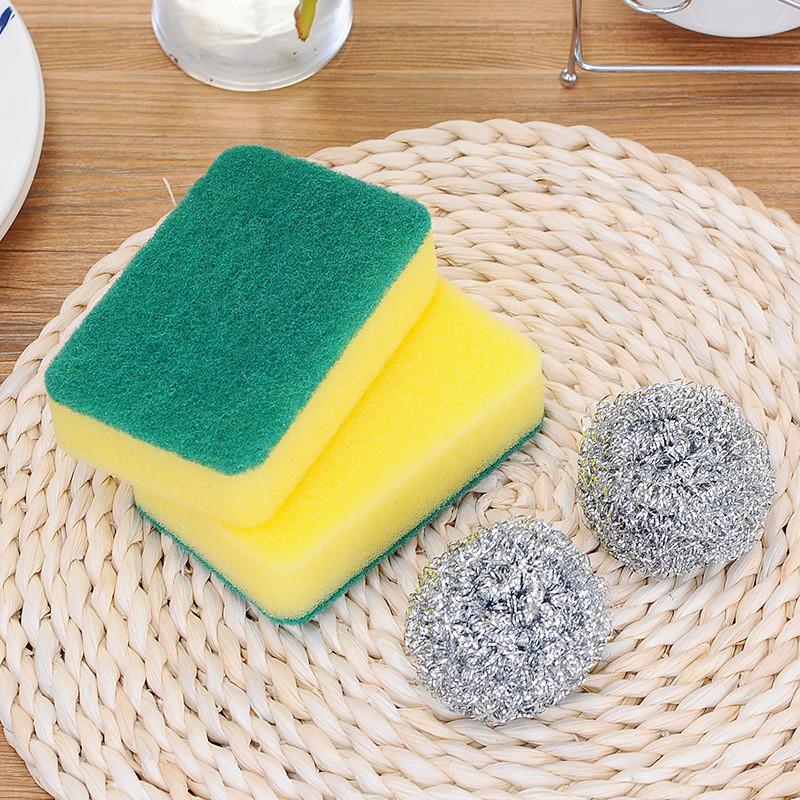 Brush Cleaning Versatile Set With Steel Wool And Sponge For Kitchen Tool Use