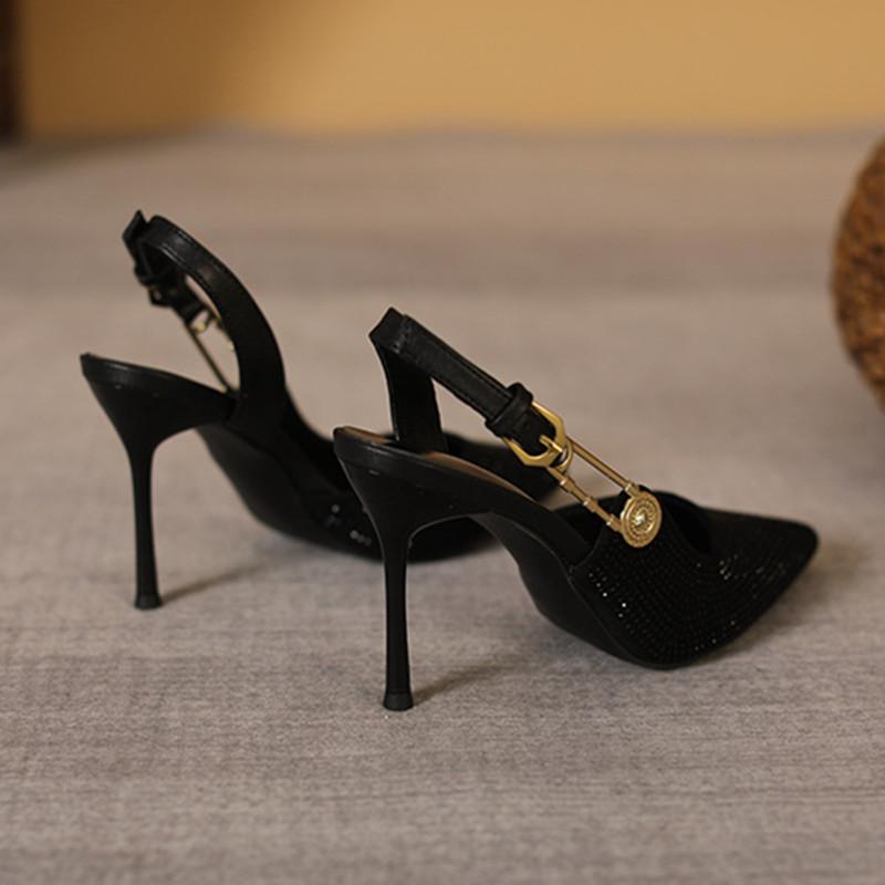 Mode Sexy Spitzschuh Sandalen Mit Hohen Absätzen Frauen Strass Dekoration Frauen Pumps Fashion Metall Kette Design High Heels Hochzeit Party Schuh