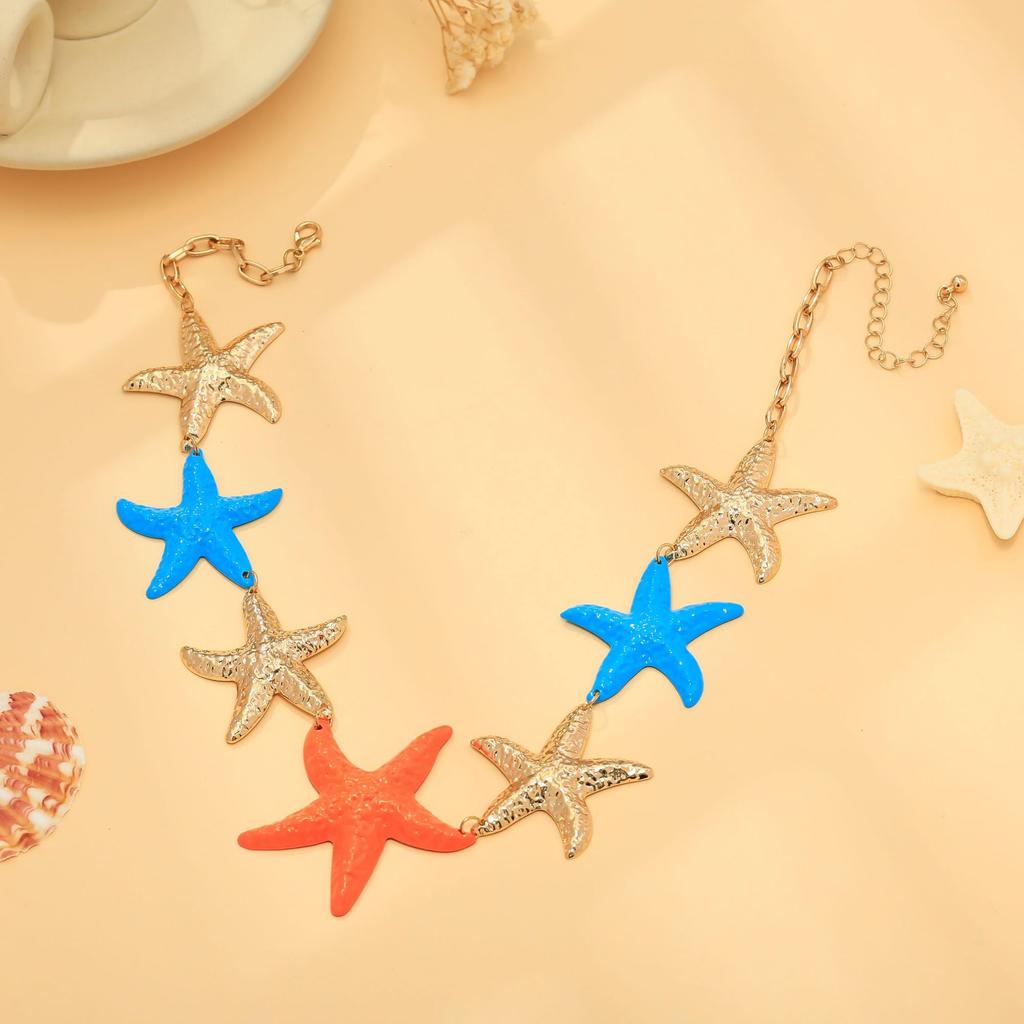 Fashion Trend Color Starfish Splicing Jewelry Women's Summer High Sense Necklace Women