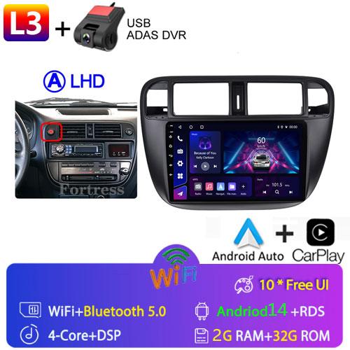 Android 14 Carplay Auto For Honda Civic 1996 1997 1998 1999 2000 2001 Multimedia Car Radio Player 4G Stereo 2 Din Tape Recorder