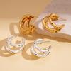 Classic Polka Dot Brushed C-Shaped Earrings for Women Ladies Fashion Metal Three-Layer Stud Earrings Party Jewelry Accessories