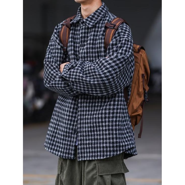 2024 Plaid Long Sleeve Shirt Japanese Hong Kong Style Ins Loose Shirt Boys Summer Trendy Versatile Casual Coat