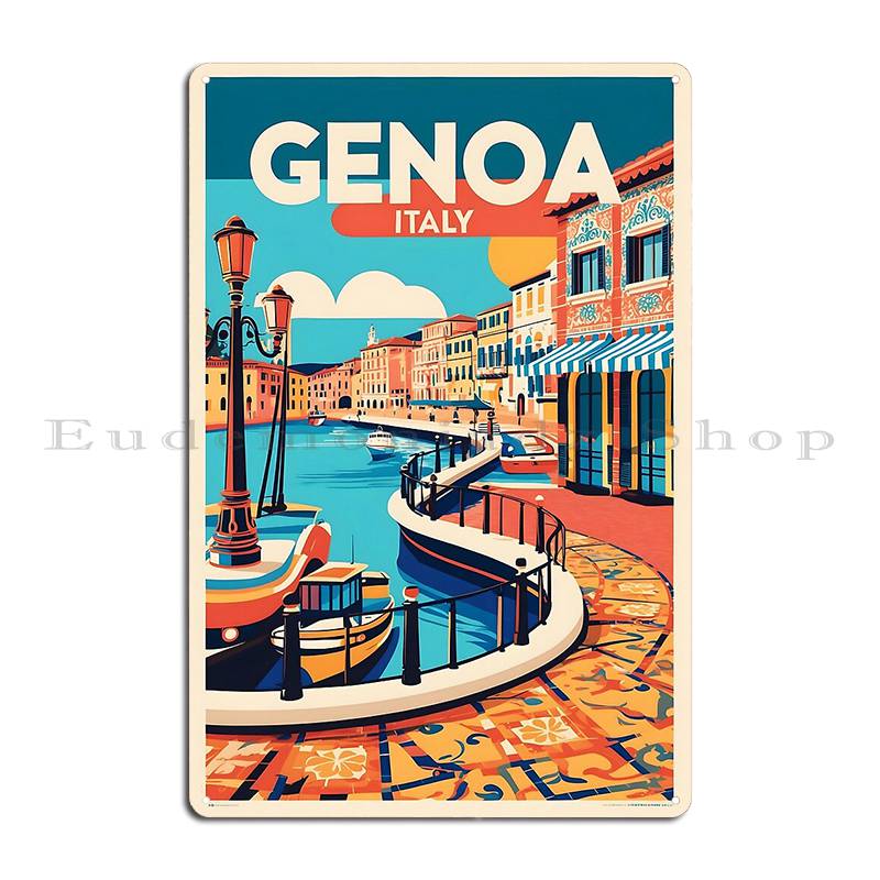 A Vintage Travel Art of Genoa Italy Vintage Travel Tourism Metal Plaque Cinema Classic Printed Bar Decoration Tin Sign Poster