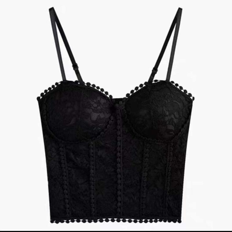 Lace Embroidery Flower Elastic Back One-Piece Tank Tops Crop Tops Women Thin Camis Wrap Chest Tube Top Summer Thin Top