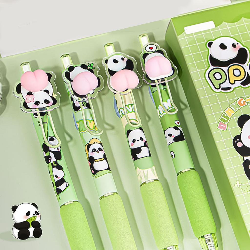 4 Pcs 0.5mm Gel Ink Pen Cartoon Panda Neutral Pen Retractable Black Ink Pen Lovely Capybara Pressing Pen for Journaling