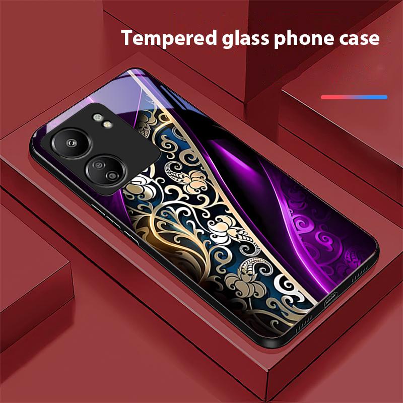 Jinmai Rød Lilla Til Xiaomi Redmi 13C Note13 12 Pro Plus 5G Note 9 13T Pro POCO X6 F5 F6 Sort Hærdet Glas Telefoncover