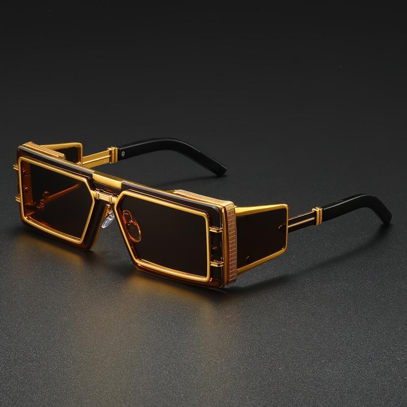 Mens Vintage Square Glasses Stylish Zinc Alloy Frame Black Lenses with Protective Pouch Fashion Eyewear