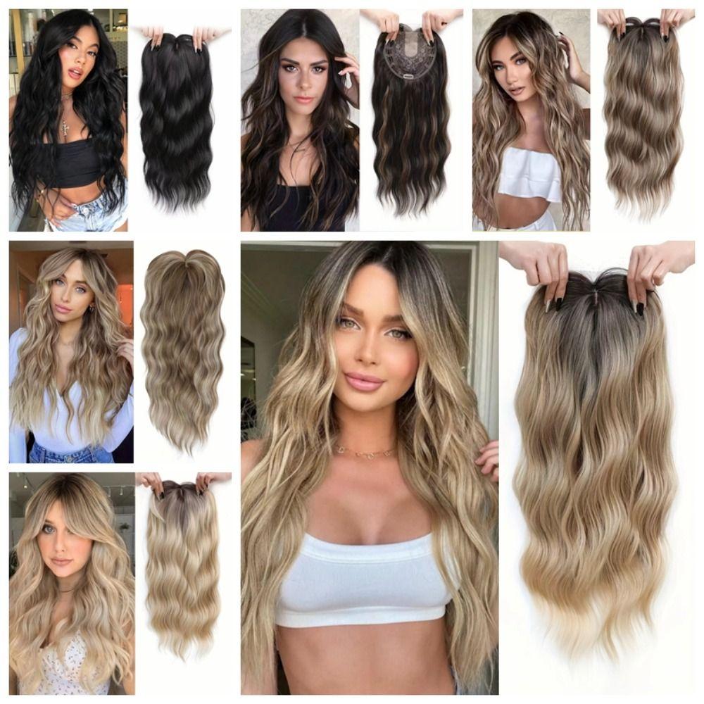 Ombre Topper Hair with Hair Bangs Clip in Top Closures Hairpiece Cover White Hair & Hairline