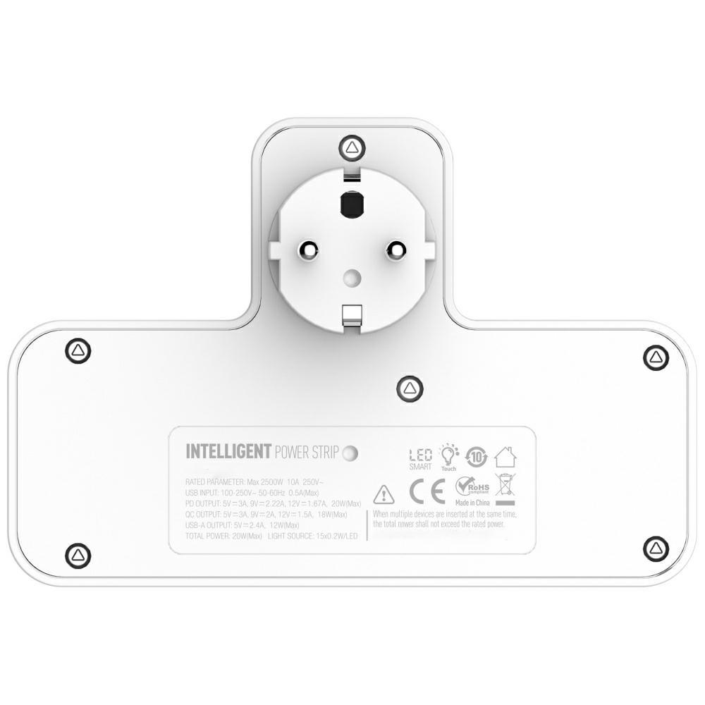 Listwa zasilająca Beline z LED 2xUSB-A/USB-C/2xAC Biała