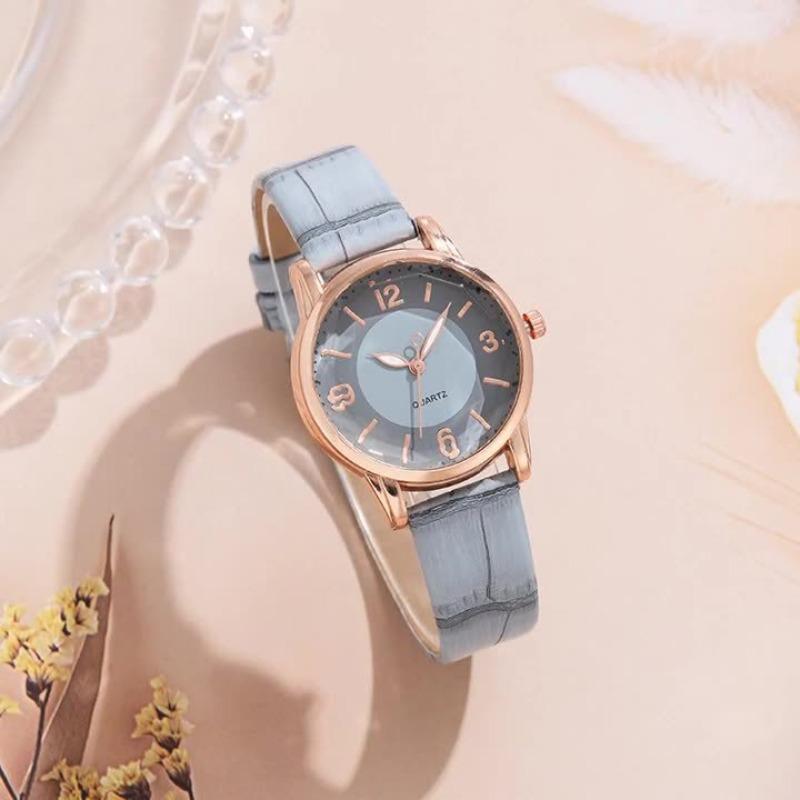 Small dial quartz ladies' watch two-tone dial jelly leather strap diamond glass bamboo strap versatile watch gift