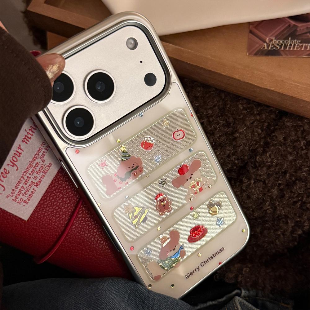 Window Christmas Puppy Case for Apple IPhone 17 Pro Max and IPhone 16, Electroplated Gold-plated Cute Protective Case.