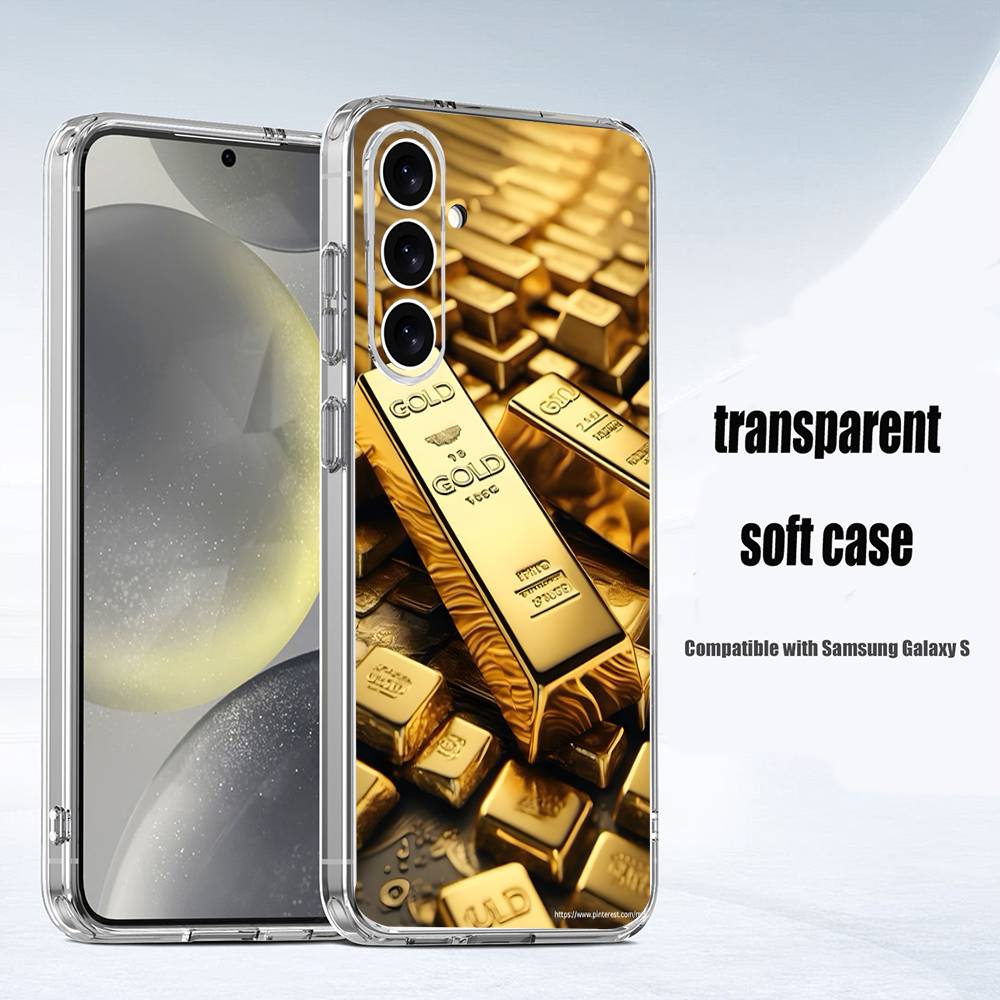 Money Gold Art   Phone Case For Samsung S24,30,21,22,23,20 FE,lite,PIus,Ultra,5G,Note,9,10 Transparent Cover