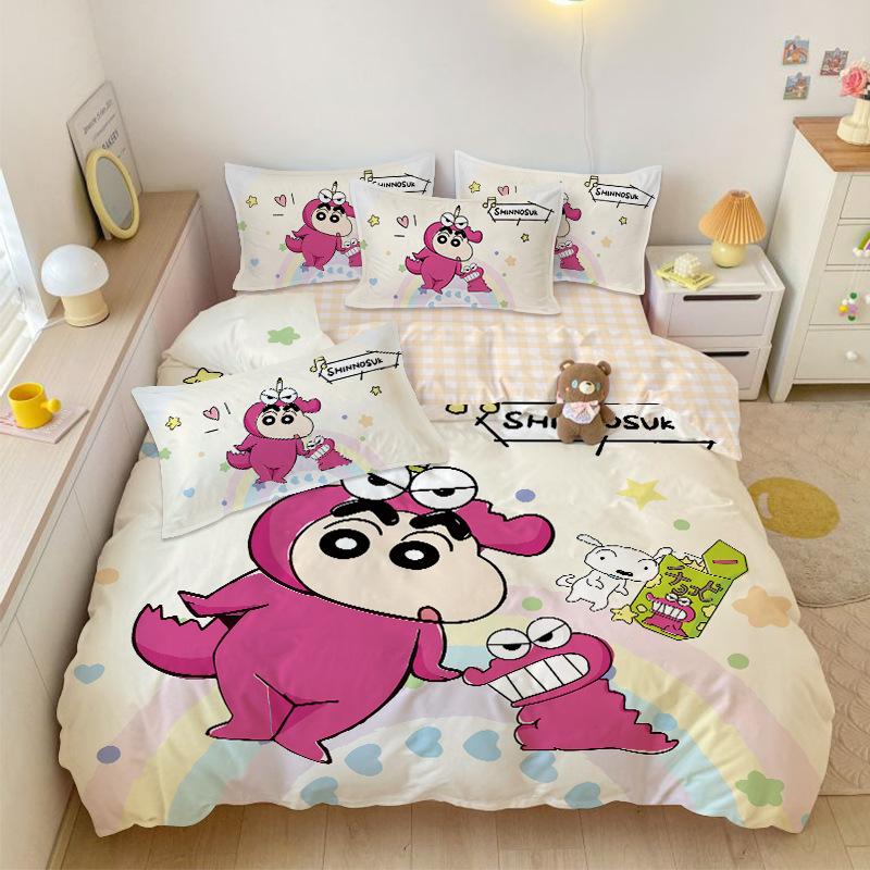 Boy Girl Crayon Shin-Chan Bedding Set Pillowcase 2/3/Pcs Shin-Chan Duvet Cover Adult Children Gift Single Double Large Size