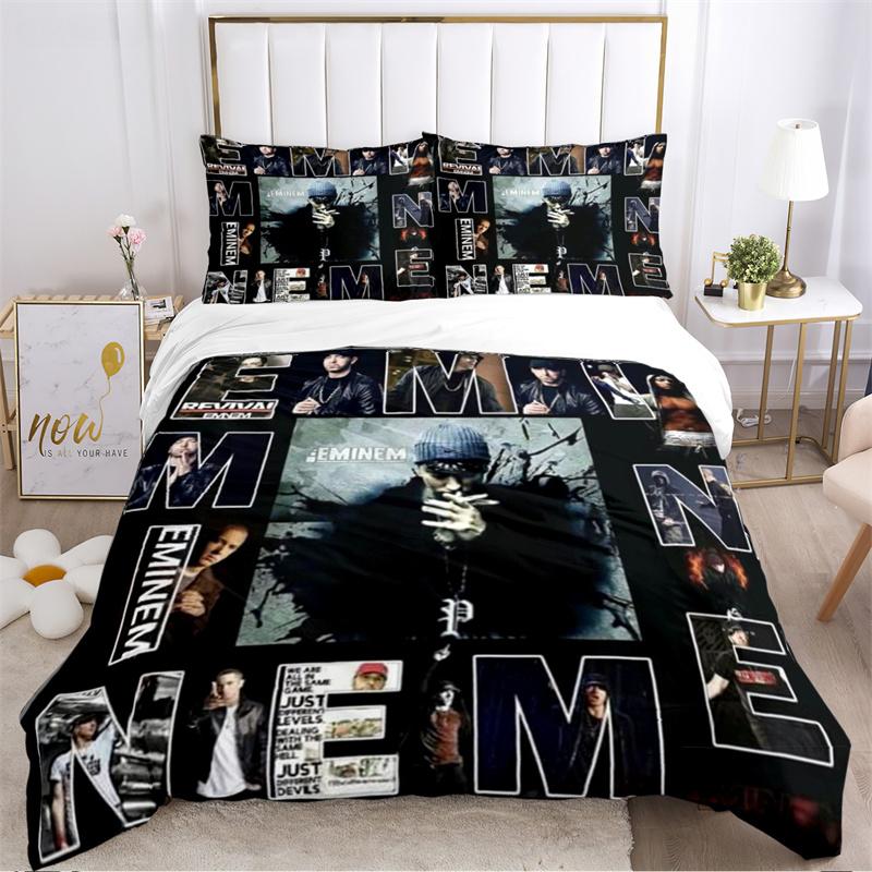 Eminem Hip-Hop Sänger Druck Bettwäschesets Exquisites Bettzubehör Set Bettbezug Steppdecke Set Bettwäscheset Luxus Geburtstagsgeschenk
