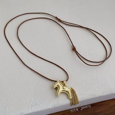 Gold  Color Horse Pendant Long Necklace For Women Fashion Adjustable Sweater Chain Necklaces Jewelry Gifts Accessories