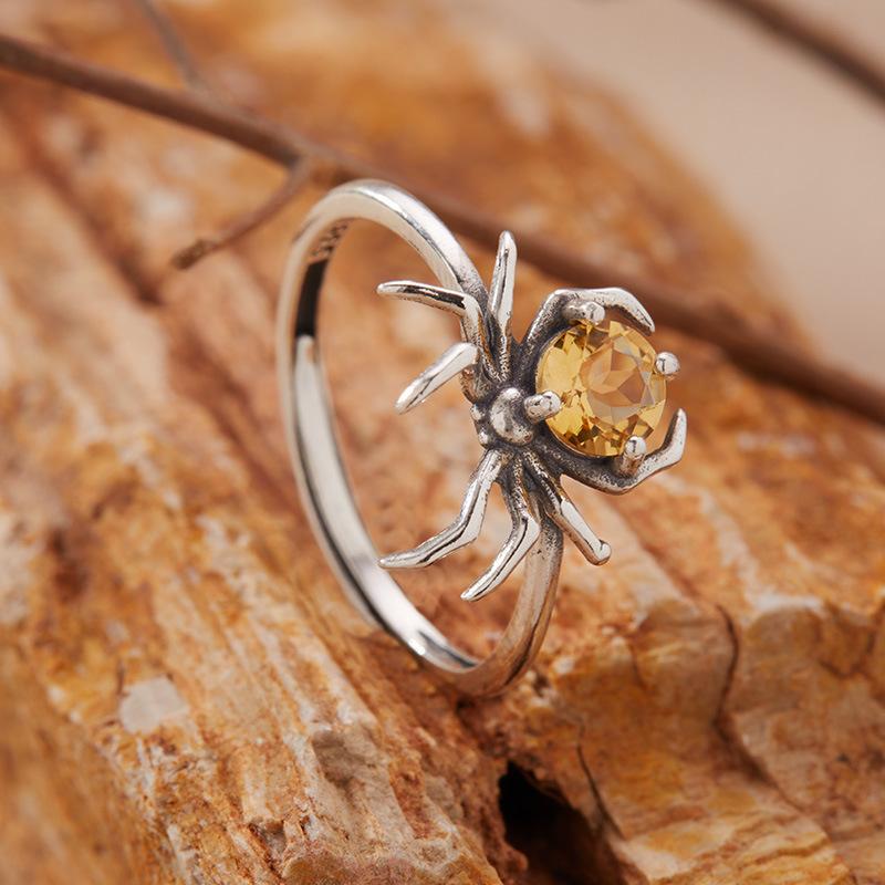 Кольцо Паук Натуральный Фиолетовый Цитрин Топаз Гранат Перидот Женское S925 Стерлинговое Серебро Цветной Сокровище Открытое Кольцо
