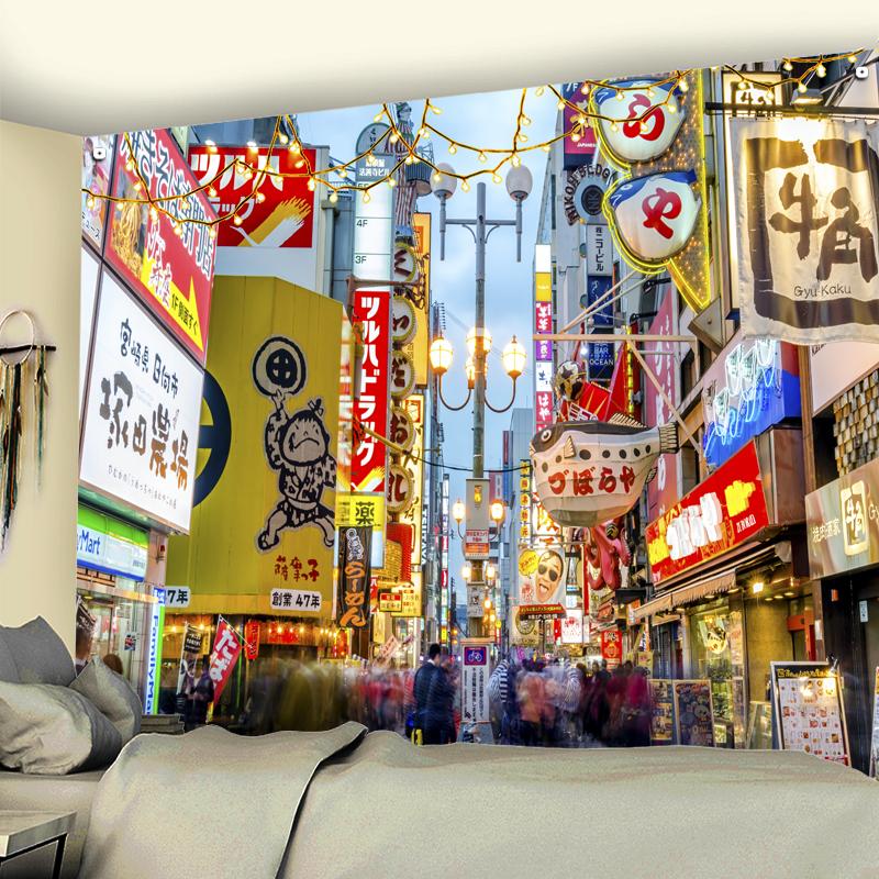 Japan Tokyo City Nachtansicht Tapisserie Schlafsaal Tagesdecke Matratze Hexerei Wandbehang Bohemian Hippie Hintergrund Wanddekoration