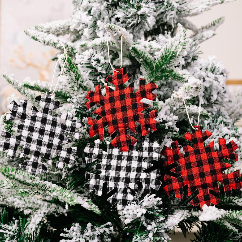 Vibrant And Red Black Checked Snowflake Christmas Ornaments Perfect For Decor Holiday
