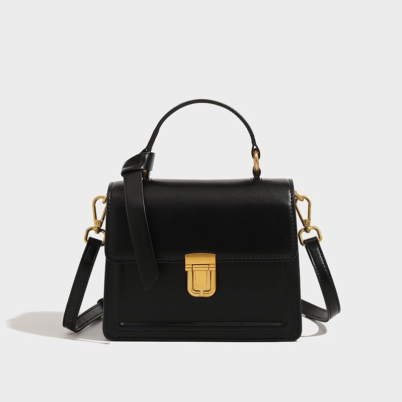 

JIAERDI Retro Black Lock Handbag Women Leather Square Small Capacity Shoulder Bag Ladies Fashion Minimalist Design Crossbody Bag 18x13x8cm чёрный