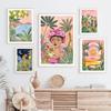 Boho Sun Cactus Banana Tree Women Leopard Wall Art Canvas Painting Nordic Posters And Prints Wall Pictures For Living Room Decor