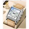 Square Dial, Leather Strap, Men's Waterproof Luminous Calendar Gift Watch