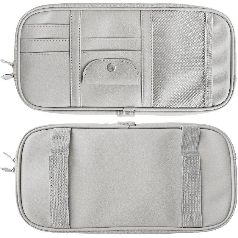 Da by Car Sun Visor Organizer, Multi-Pocket Trucks with Double Zippers, Elastic Bands & Glasses Clip - Organizes Essentials Keep Tidy (Cream Grey)