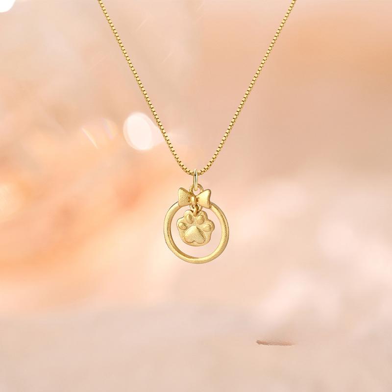 Lovely Bow Knot Circle Cat Claw Necklace with Light Luxury and Popular Design, Versatile and Sweet Neckwear