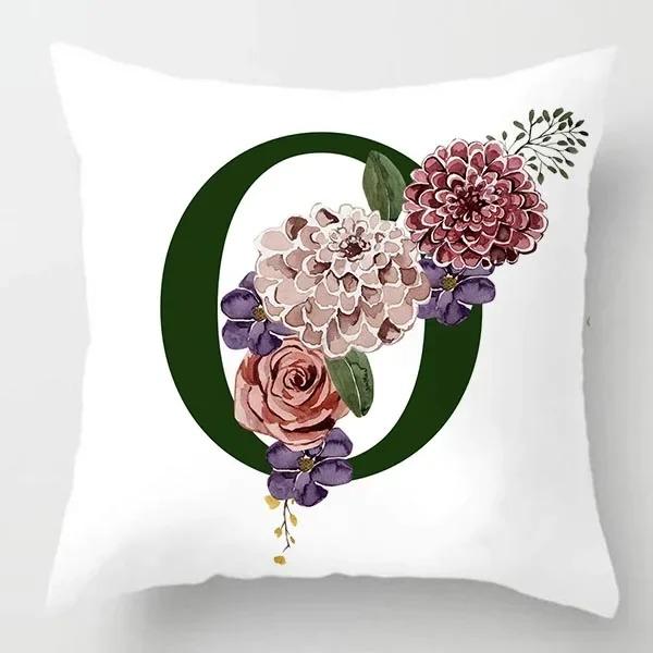Grüner Buchstaben Floral Kissen Druck Kissenbezug Zuhause Schlafzimmer Zimmer Dekoration Wohnzimmer Sofa Kissenbezug 45x45cm