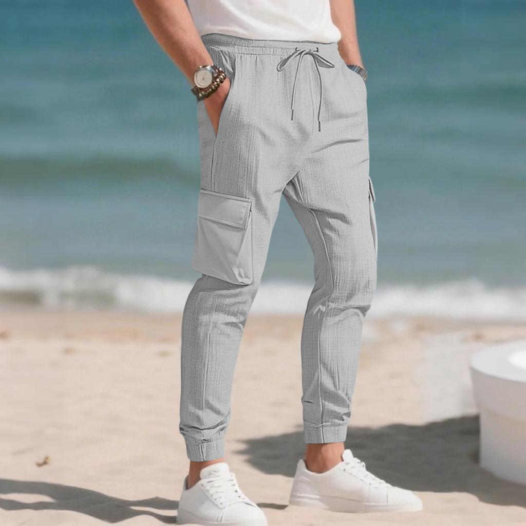 Men's Loose Casual Workwear Trousers, Elastic Waist Drawstring, Lightweight With Pockets, Comfortable And Breathable Trousers