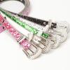 Women Belt Glitter Sequins Shiny Rhinestones Multi Holes Adjustable Length Waistband Imitation Leather Street Style Belt