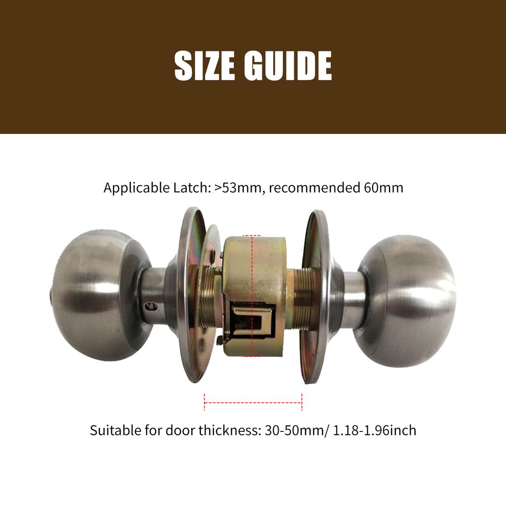 Door Knob Lockset Keyless Round Ball Style Handle Privacy Bedroom Bathroom Handle Lockset Stainless Steel Polished Door Knob Set Interior Lockable