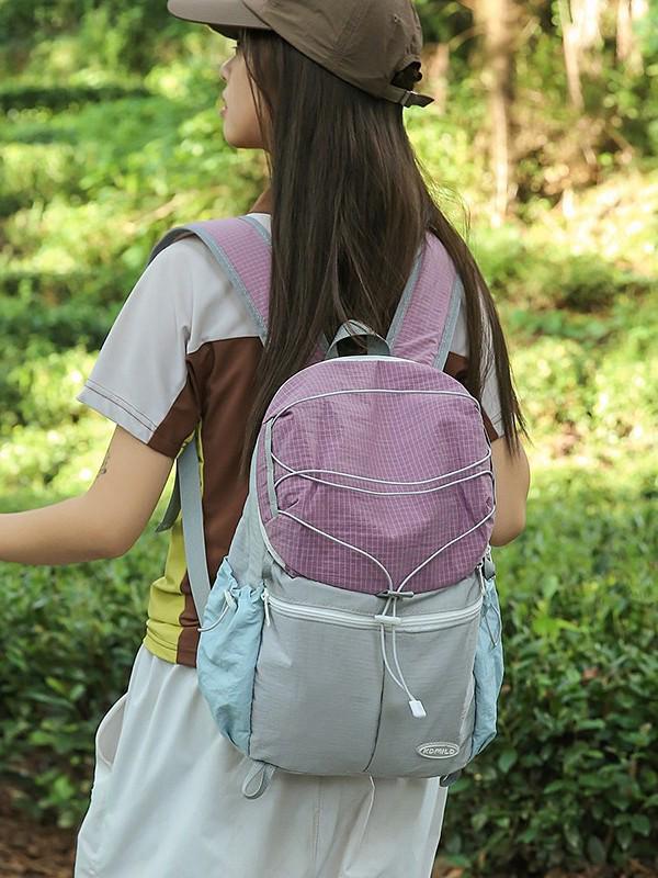 Color Block Outdoor Backpack Lightweight Retro Travel Bag for Hiking, Mountaineering, Picnic, and School - Women's Small Backpack