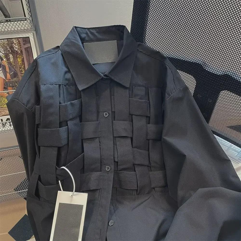 2024 Men's Harajuku White Long-Sleeve Shirt - Spring/Summer Trendy Youth Fashion