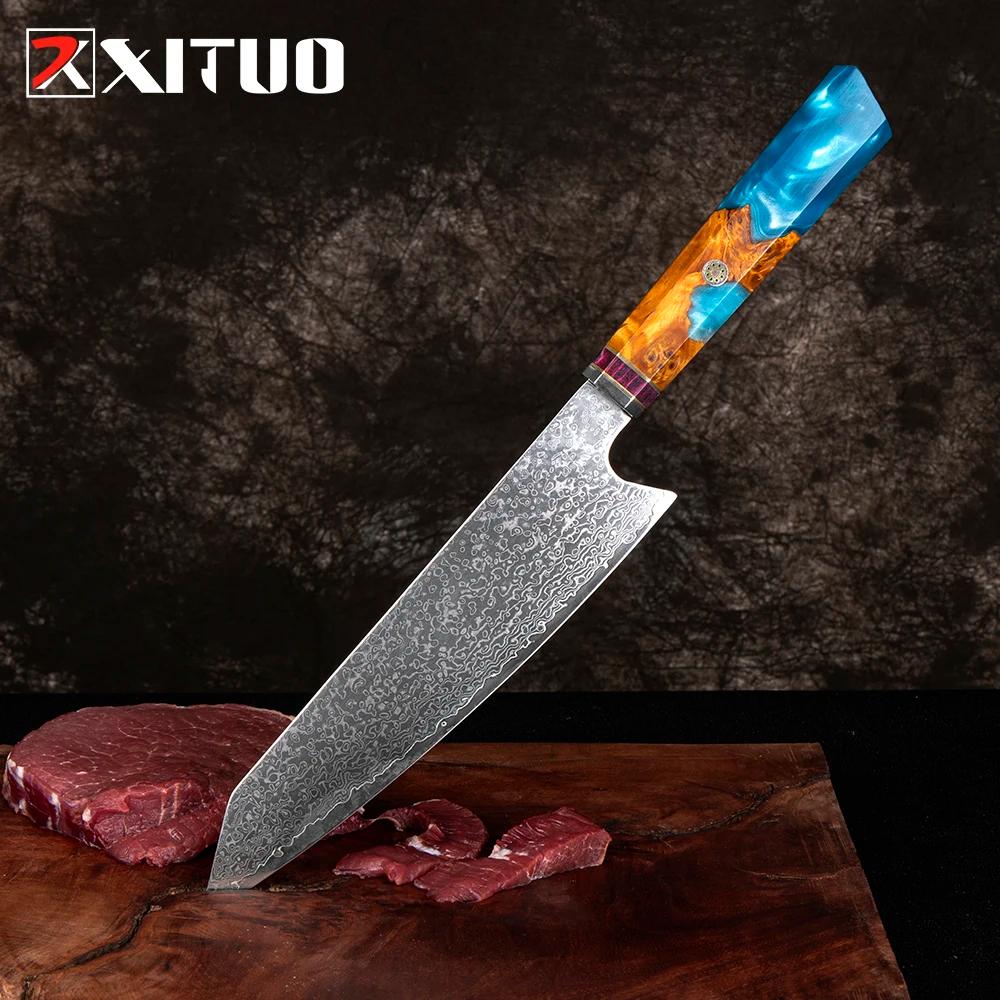 XITUO Damascus Kiritsuke Knife,8 Inch Ultra-Sharp Deluxe Kitchen Gyuto Knife,VG-10 67 Layers Damascus Steel Butcher Chef Knives