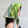 Green Oil Painting Small Square Scarf Silk Scarf Women's Summer Thin Sunscreen Spring and Autumn Headscarf Head Scarf Tied Bag Headband Belt