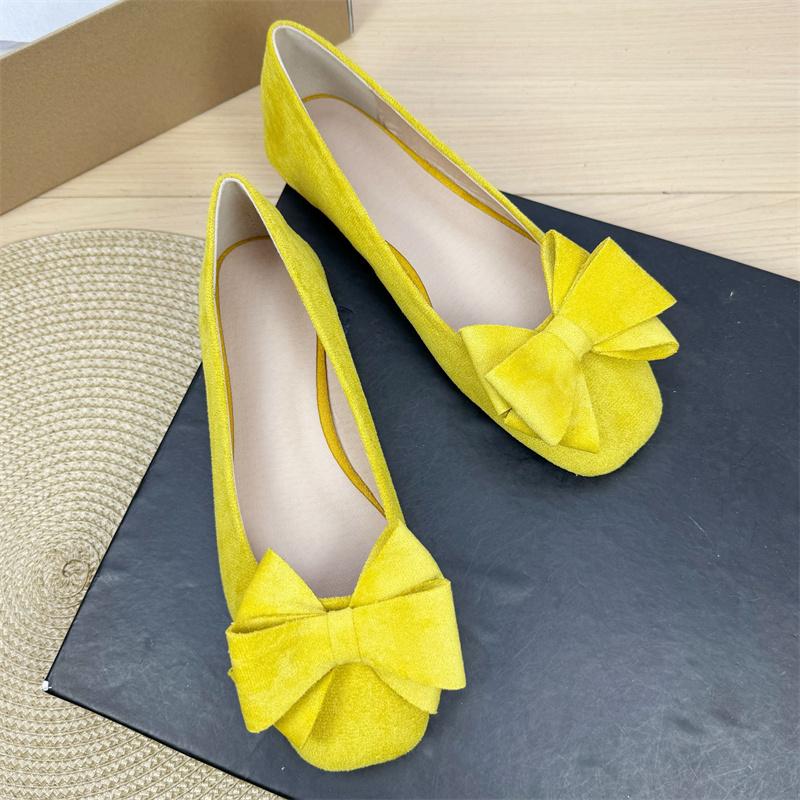 Fashion Flat Shoes for Women 2025 Spring and Autumn New Shallow Bow Square Toe Work Shoes Flat Large Size Women's Shoes Loafers