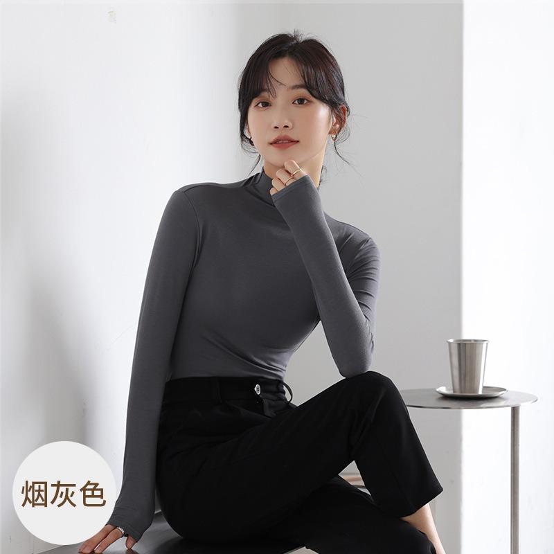 Herbst und Winter Inneres Unterhemd Damen Vielseitiges Schwarzes Langarm-T-Shirt Damen Schlank und Dünn Thermisches Oberteil Damen