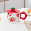 Cute Ceramic Cup Girl Heart with Lid and Spoon Mug Strawberry Large Capacity Creative Household Breakfast Coffee Cups