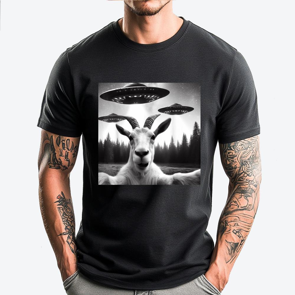 Goat Selfie With Alien UFO Funny Goat Gifts For Men Women 3d Printed T Shirts Clothes Creative