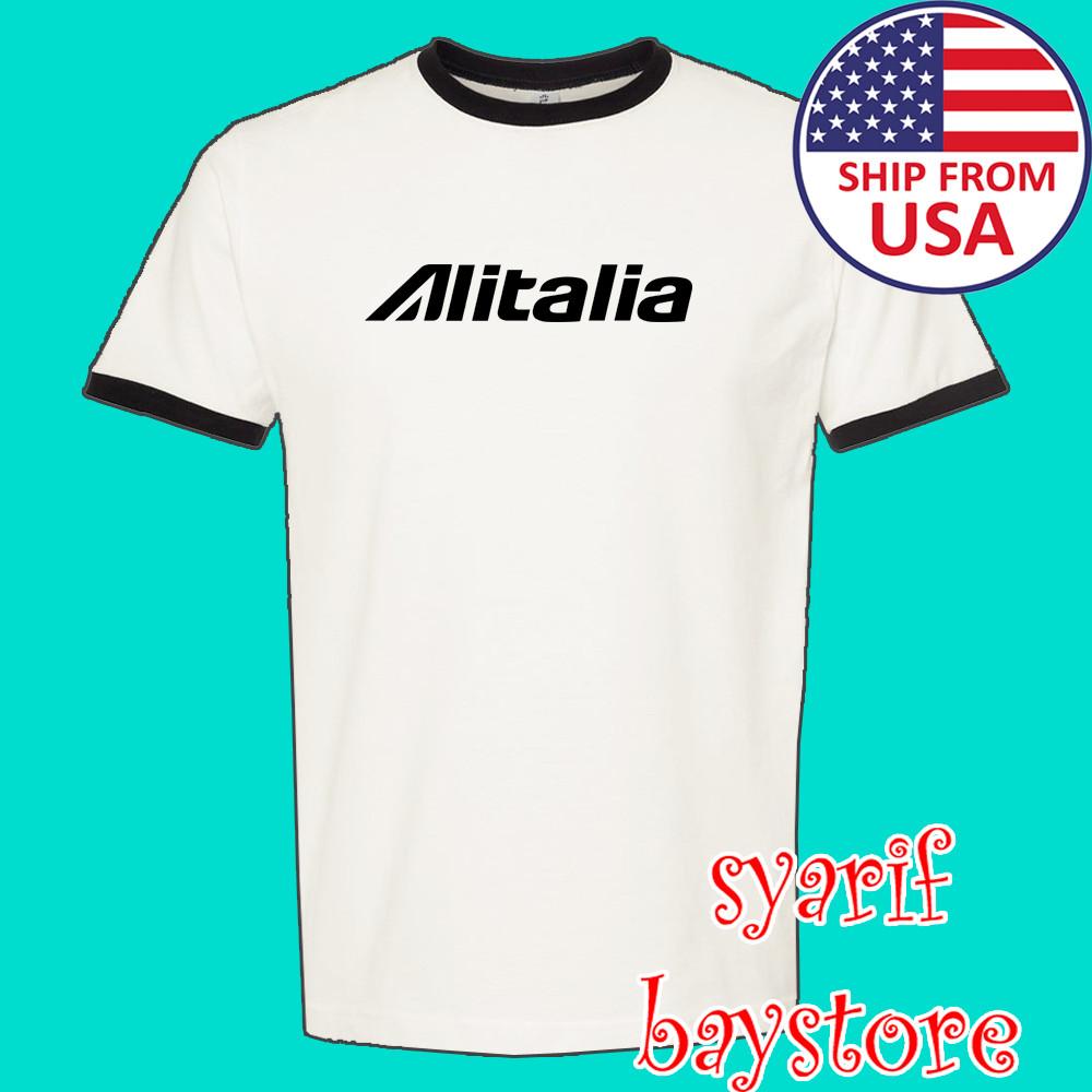 Alitalia Airlines Men#039;s Ringer Black Size S to 3XL Unisex T-Shirt S